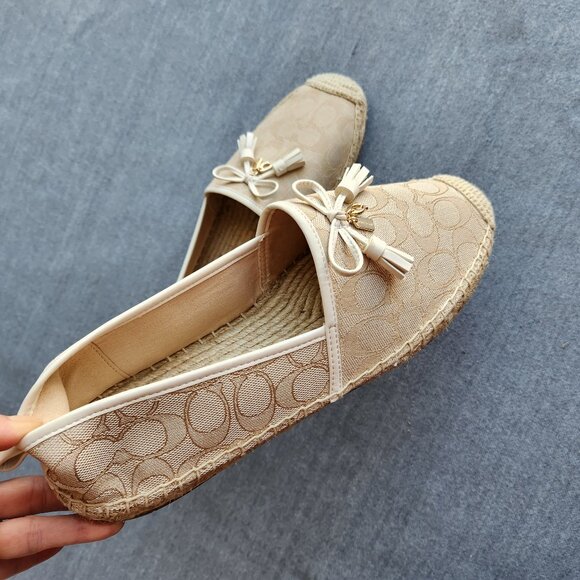 EUC Coach Carson Espadrille Signature Jacquard Slip-On Flat Jute-Foot Bed Beige - Picture 4 of 13